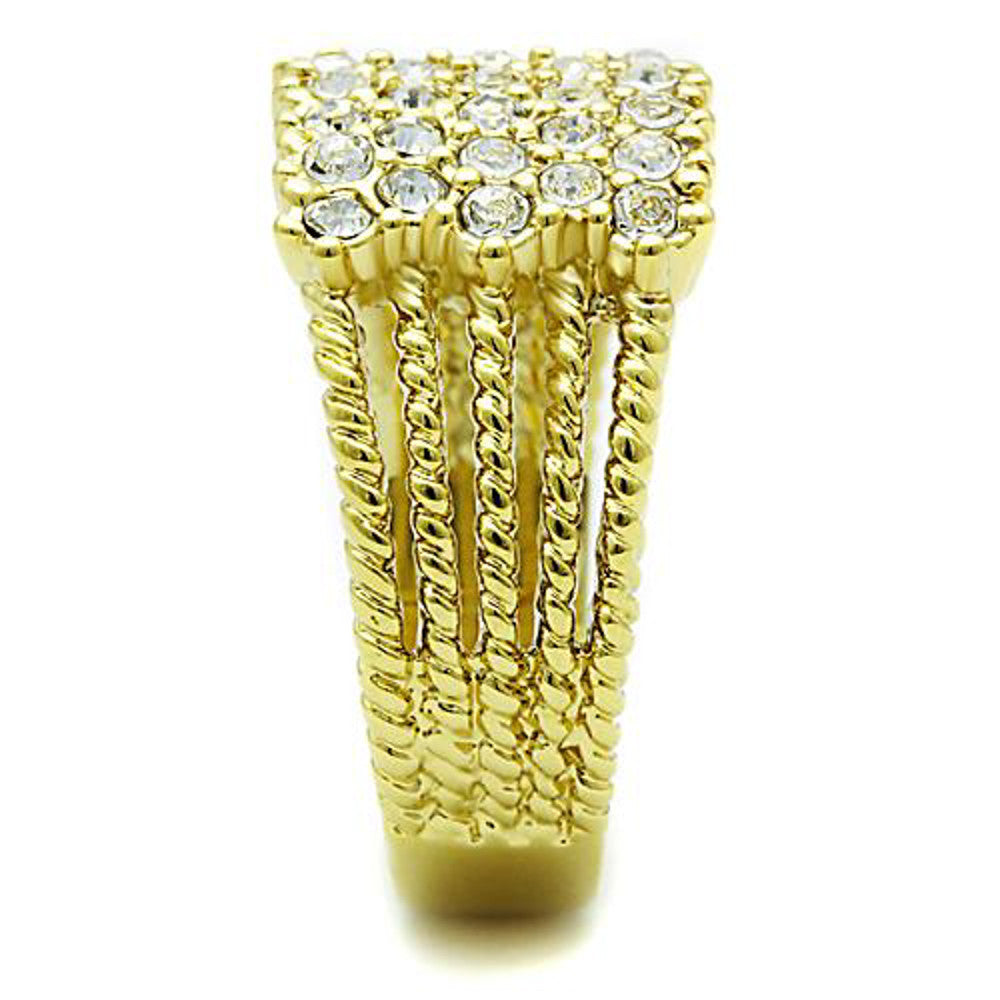 ARTK1400 Stainless Steel 14k Gold Ion Plated .34 Ct Crystal Cocktail Fashion Ring Sz 5-10